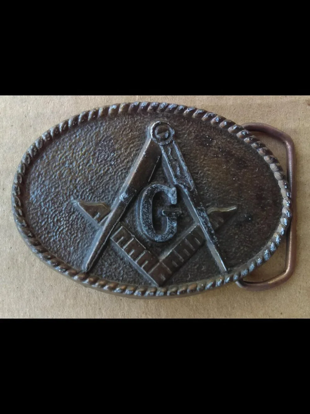 Vintage Freemason Masons Masonic Aged Brass Belt Buckle 1970s